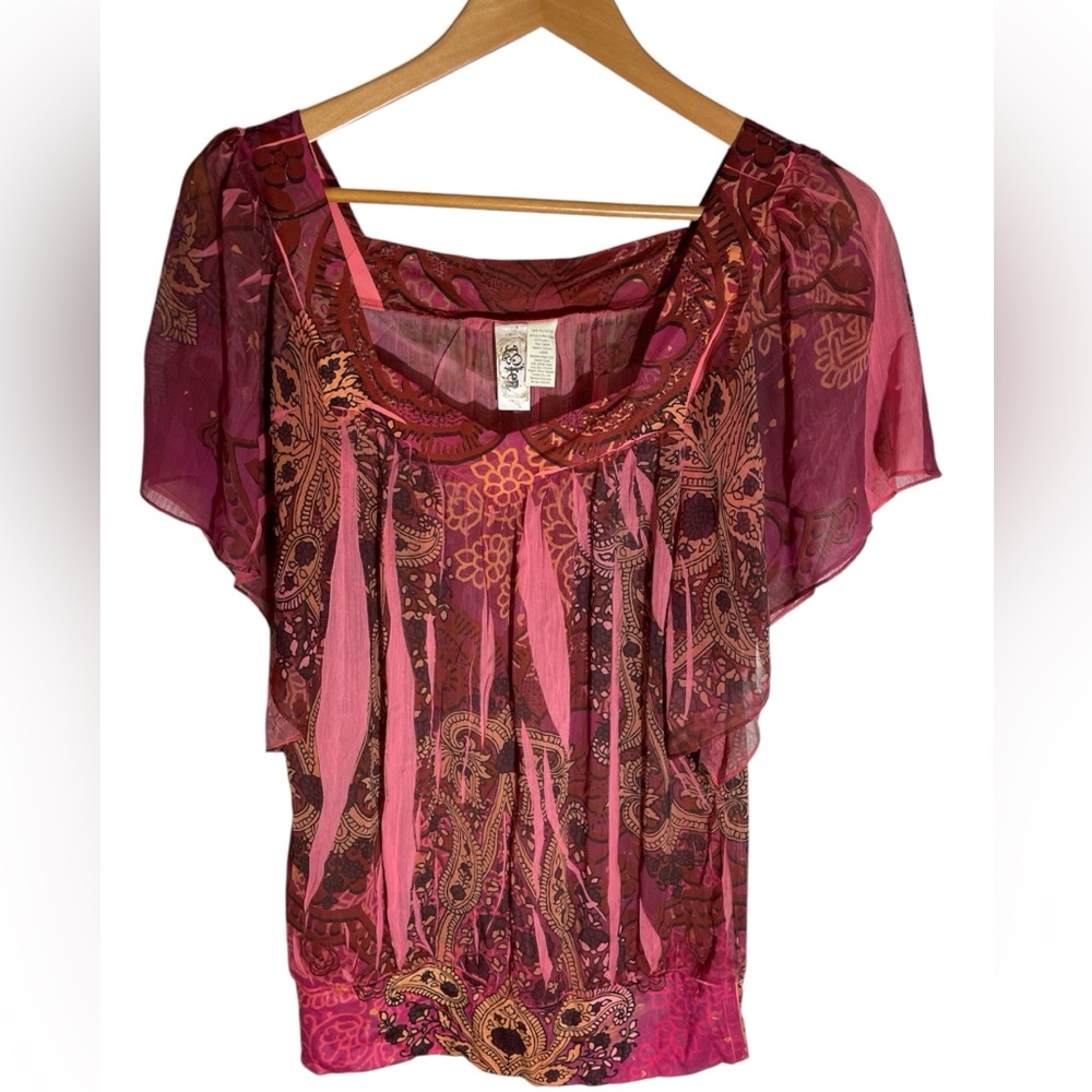 - B7- Women’s - Large Boho Sheer Top blouse